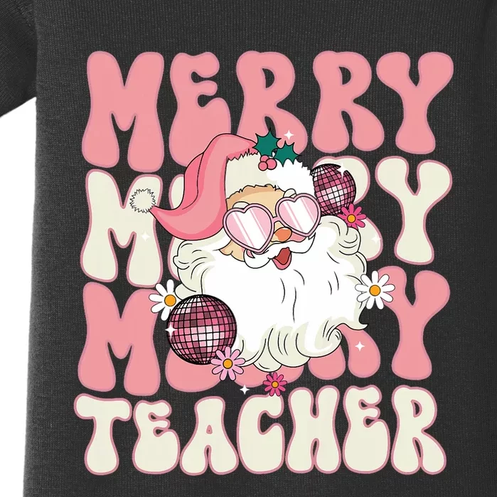 Merry Teacher Christmas Retro Wavy Teacher Baby Bodysuit