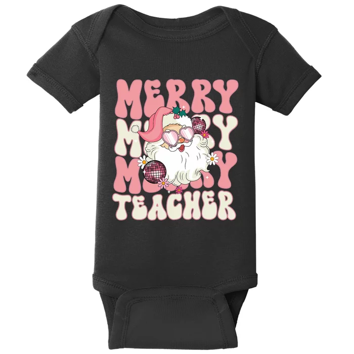 Merry Teacher Christmas Retro Wavy Teacher Baby Bodysuit