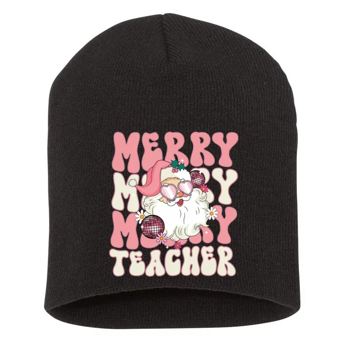 Merry Teacher Christmas Retro Wavy Teacher Short Acrylic Beanie