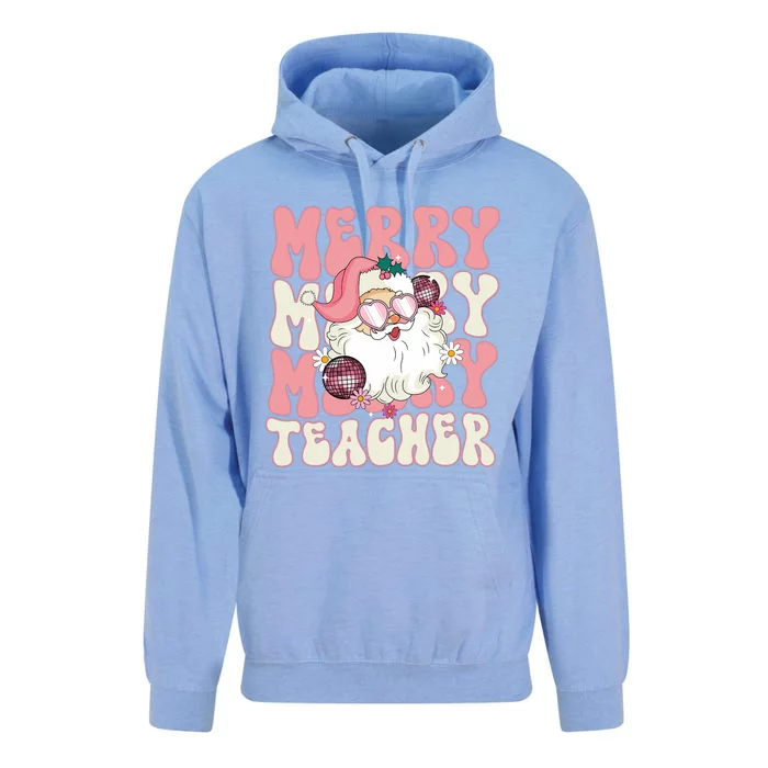 Merry Teacher Christmas Retro Wavy Teacher Unisex Surf Hoodie