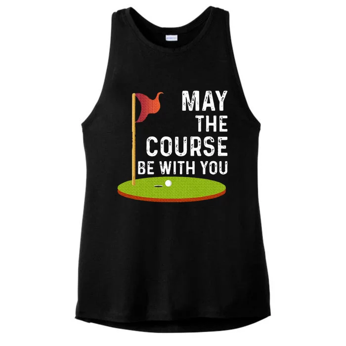 May The Course Be With You Golf Golfing Funny Ladies Tri-Blend Wicking Tank