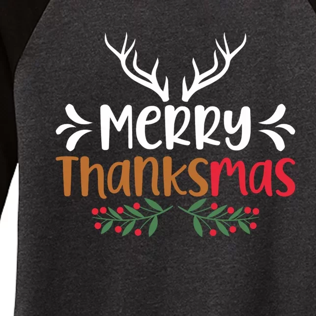 Merry Thanksmas Christmas Thanksgiving Turkey Santa Long Sleeve Women's Tri-Blend 3/4-Sleeve Raglan Shirt