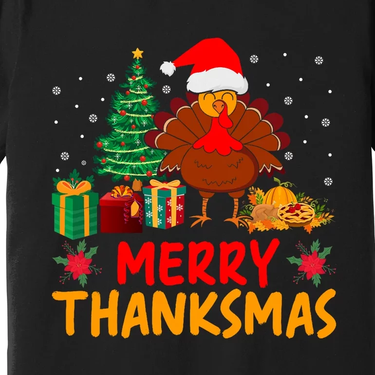 Merry Thanksmas Christmas Thanksgiving Turkey Santa Premium T-Shirt