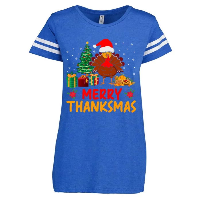 Merry Thanksmas Christmas Thanksgiving Turkey Santa Enza Ladies Jersey Football T-Shirt