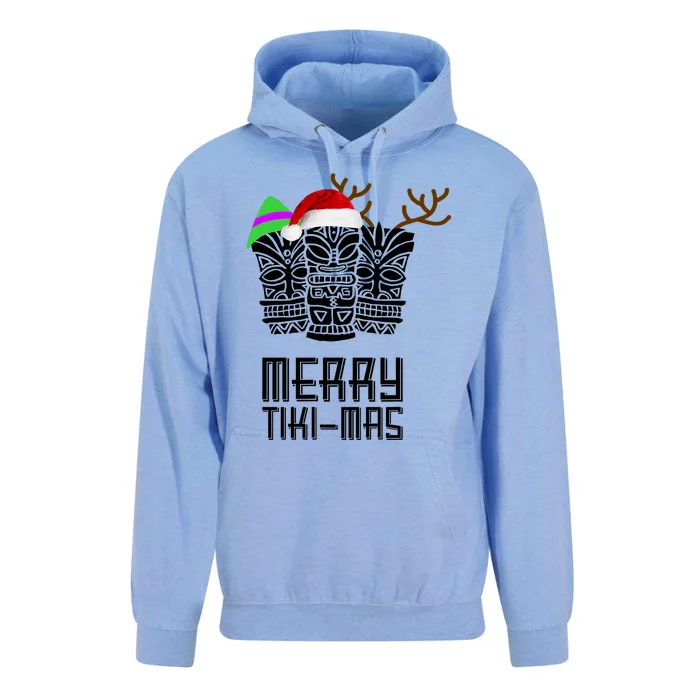 Merry Tikimas Christmas Santa Hat Tiki Unisex Surf Hoodie