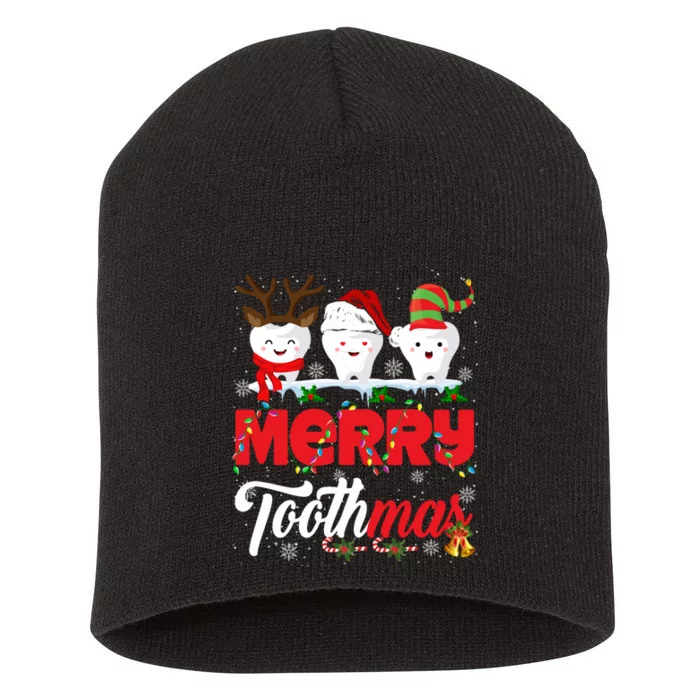 Merry Toothmas Cute Christmas Light Santa Elf Reindeer Teeth Long Sleeve Short Acrylic Beanie