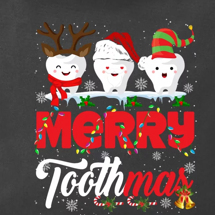 Merry Toothmas Cute Christmas Light Santa Elf Reindeer Teeth Long Sleeve Zip Tote Bag