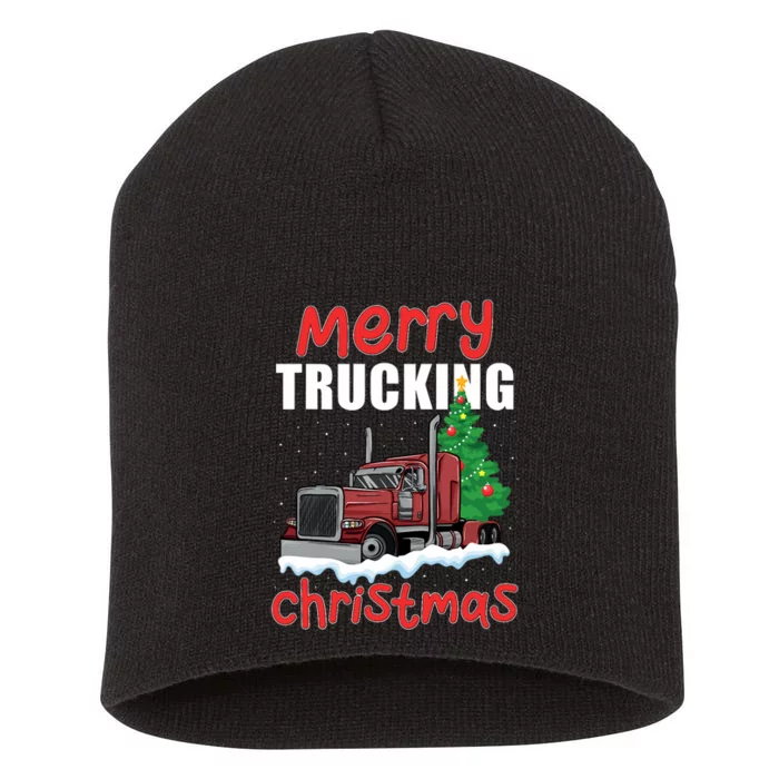 Merry Trucking Christmas Cool Truck Driver Funny Dad Trucker Short Acrylic Beanie