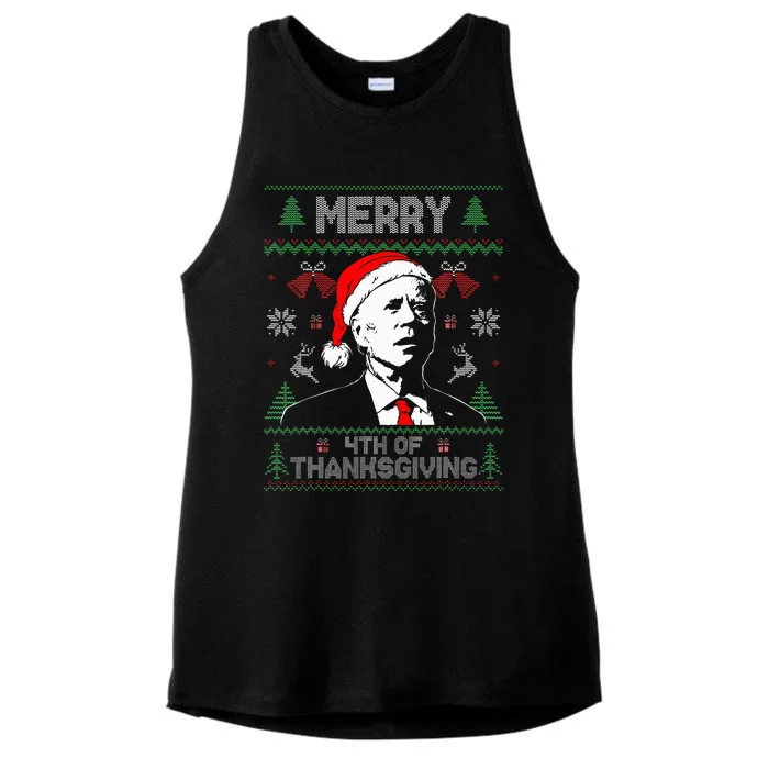 Merry Thanksgiving Christmas Ugly Funny Santa Joe Biden Ladies Tri-Blend Wicking Tank