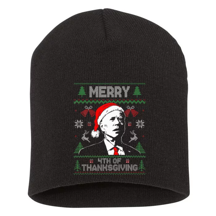 Merry Thanksgiving Christmas Ugly Funny Santa Joe Biden Short Acrylic Beanie