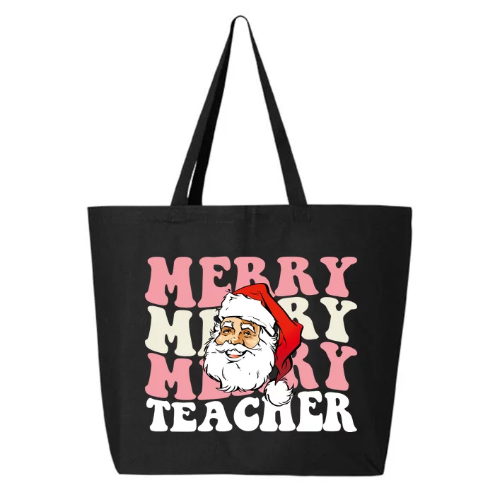 Merry Teacher Christmas Retro Wavy Pink Teacher 25L Jumbo Tote