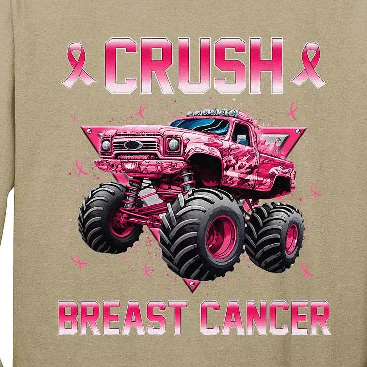 Monster Truck Crush Breast Cancer Awareness Gift Tall Long Sleeve T-Shirt