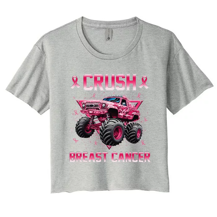 Monster Truck Crush Breast Cancer Awareness Gift Women's Crop Top Tee