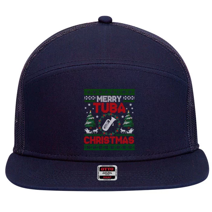 Merry Tuba Christmas Ugly Music Instrut Ugly Xmas Cute Gift 7 Panel Mesh Trucker Snapback Hat