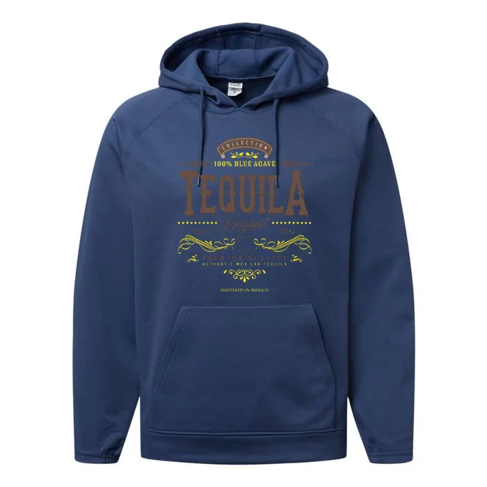 Mexican Tequila Cinco De Mayo Vintage Distressed Labell Performance Fleece Hoodie