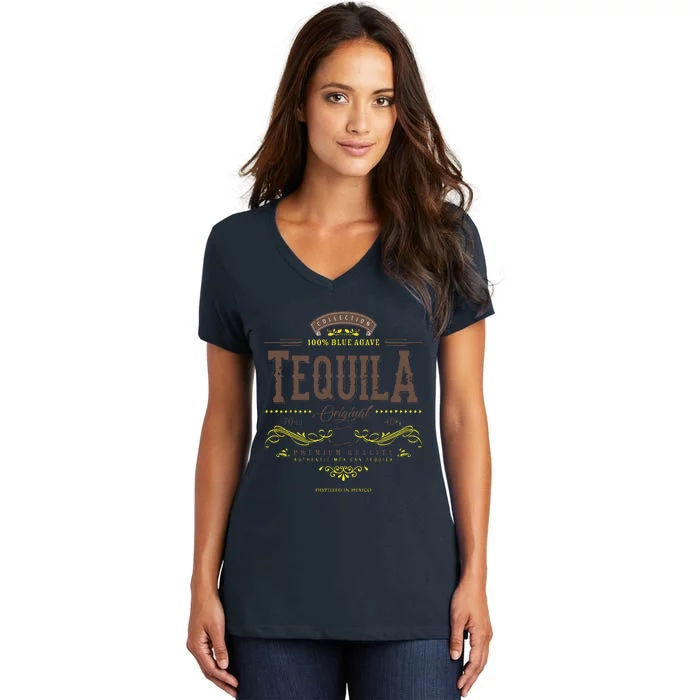 Mexican Tequila Cinco De Mayo Vintage Distressed Labell Women's V-Neck T-Shirt