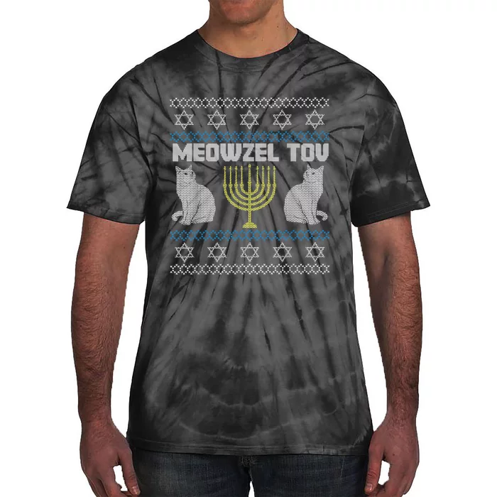 Meowzel Tov Cat Hanukkah Ugly Sweater Gifts For Cat Lovers Tie-Dye T-Shirt