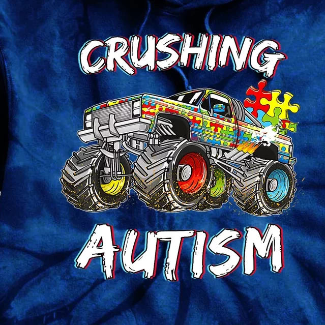 Monster Truck Crushing Austim Awareness Tie Dye Hoodie