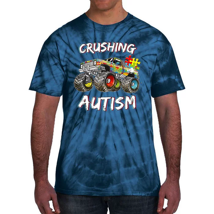 Monster Truck Crushing Austim Awareness Tie-Dye T-Shirt