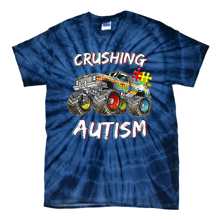 Monster Truck Crushing Austim Awareness Tie-Dye T-Shirt