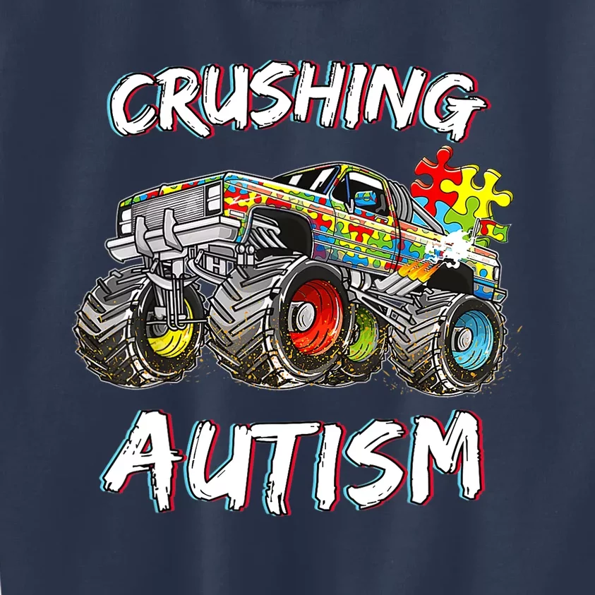 Monster Truck Crushing Austim Awareness Kids Sweatshirt