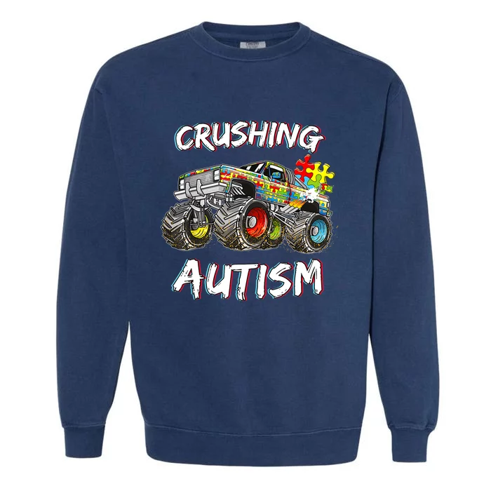 Monster Truck Crushing Austim Awareness Garment-Dyed Sweatshirt