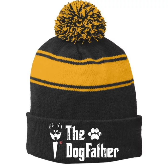 Men The Dogfather Siberian Husky Dog Dad Fathers Day Stripe Pom Pom Beanie