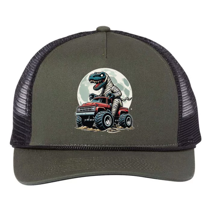 Monster Truck Dinosaur Trex Scary Dinosaur Scary Mummy Trex Retro Rope Trucker Hat Cap