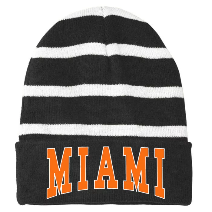 Miami Throwback Design Classic Striped Beanie with Solid Band