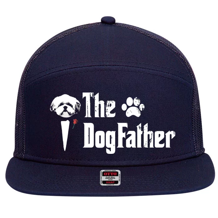 Men The Dogfather Shih Tzu Dog Dad Fathers Day Gift 7 Panel Mesh Trucker Snapback Hat