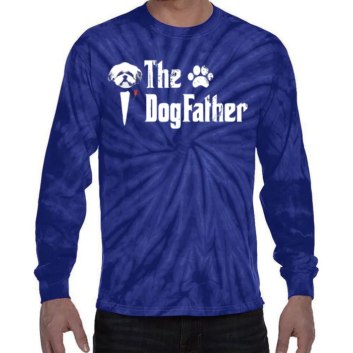 Men The Dogfather Shih Tzu Dog Dad Fathers Day Gift Tie-Dye Long Sleeve Shirt