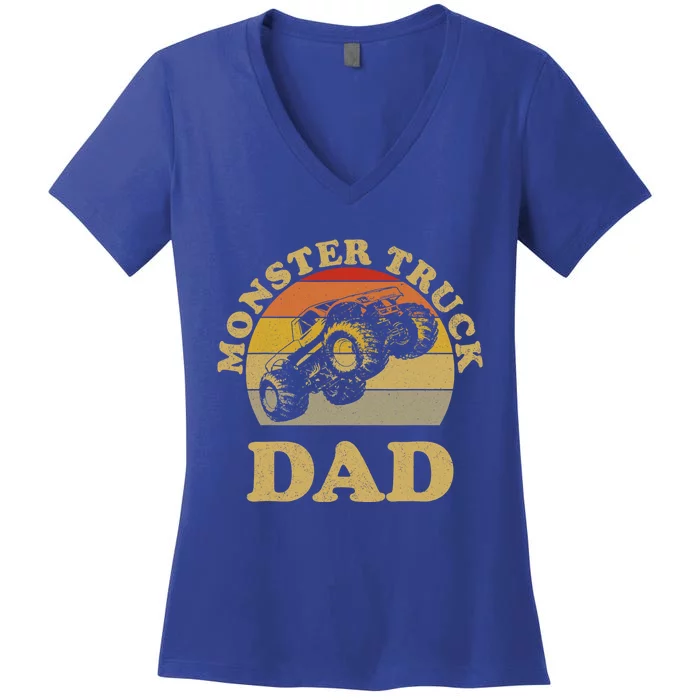 Monster Truck Dad Gift Retro Vintage Monster Truck Meaningful Gift Women's V-Neck T-Shirt