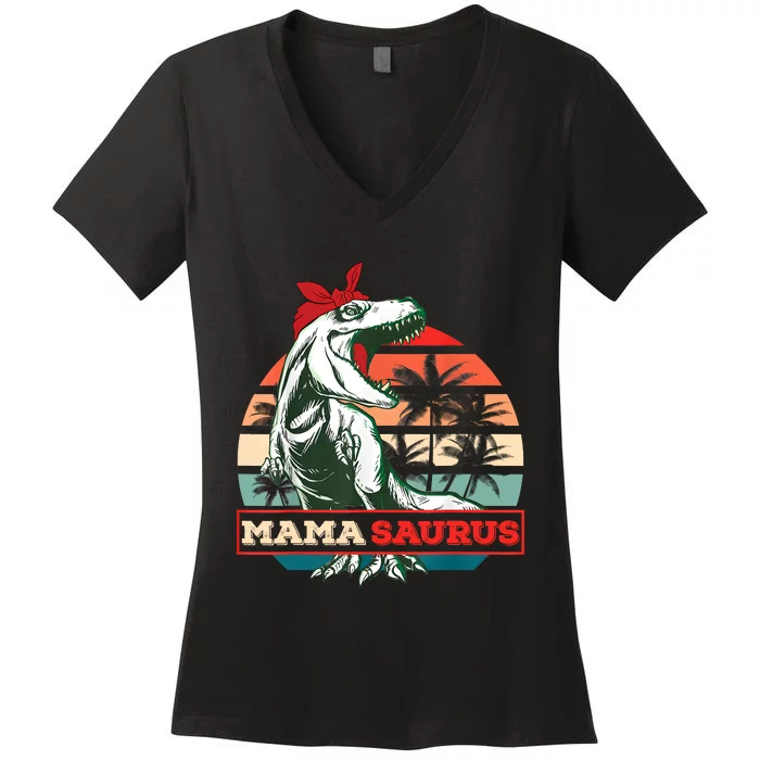 MAMASAURUS TRex Dinosaur MAMA SAURUS Family Mother's Day Women's V-Neck T-Shirt