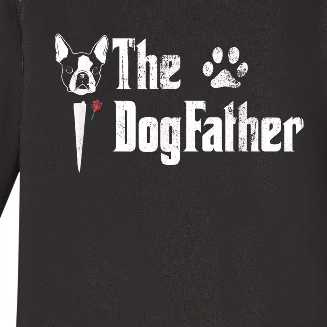 Men The Dogfather Boston Terrier Dog Dad Fathers Day Baby Long Sleeve Bodysuit