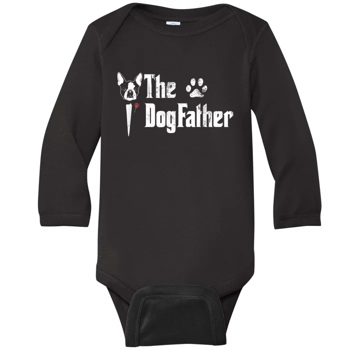 Men The Dogfather Boston Terrier Dog Dad Fathers Day Baby Long Sleeve Bodysuit