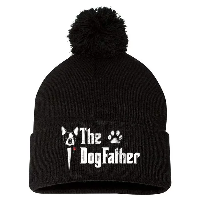 Men The Dogfather Boston Terrier Dog Dad Fathers Day Pom Pom 12in Knit Beanie