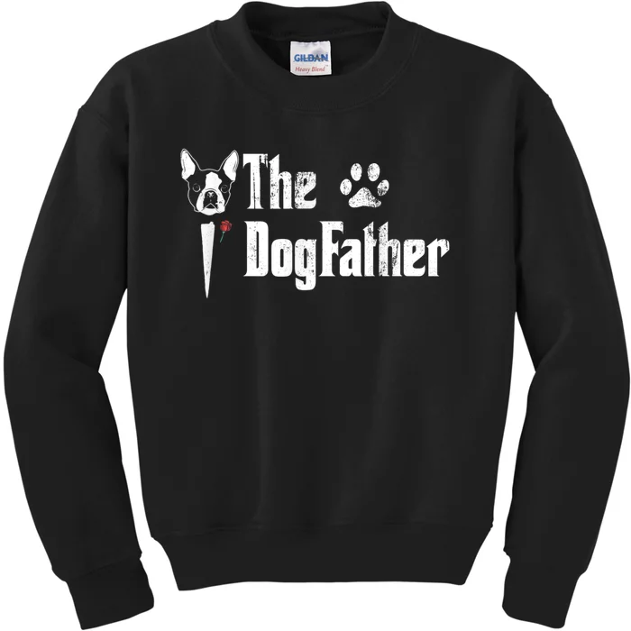 Men The Dogfather Boston Terrier Dog Dad Fathers Day Kids Sweatshirt