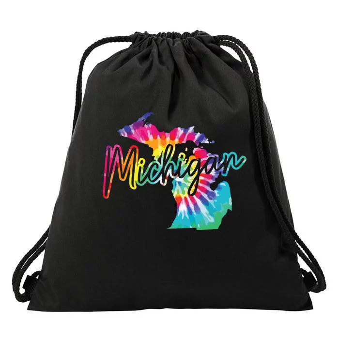 Michigan Tie Dye State Map Pride Hippie Vintage Retro Drawstring Bag