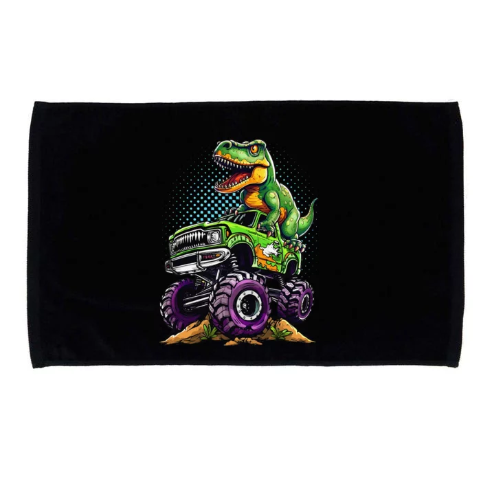 Monster Truck Dinosaur Trex Birthday Boy Microfiber Hand Towel