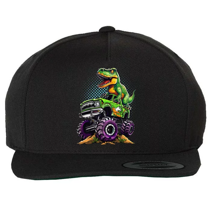 Monster Truck Dinosaur Trex Birthday Boy Wool Snapback Cap