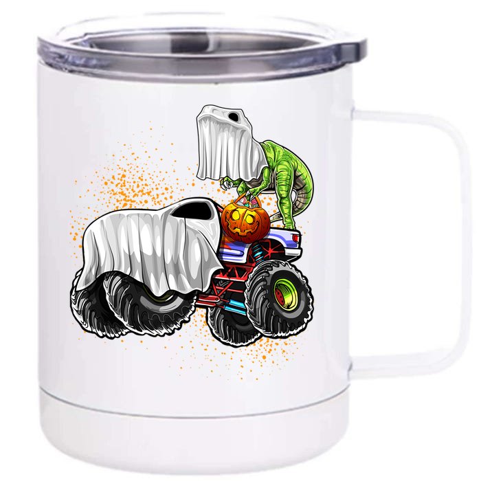 Monster Truck Dinosaur Ghost Halloween TrickOrTreating Cute Gift Front & Back 12oz Stainless Steel Tumbler Cup