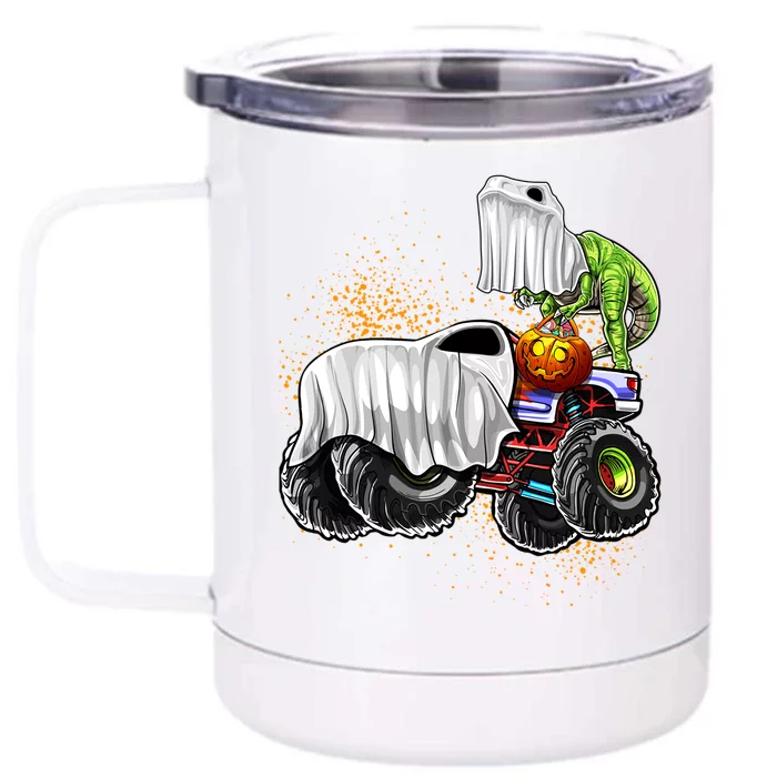 Monster Truck Dinosaur Ghost Halloween TrickOrTreating Cute Gift Front & Back 12oz Stainless Steel Tumbler Cup