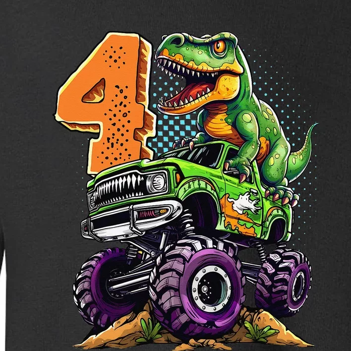 Monster Truck Dinosaur TRex 4th Birthday 4 Year Old Toddler Sweatshirt