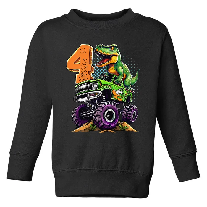 Monster Truck Dinosaur TRex 4th Birthday 4 Year Old Toddler Sweatshirt