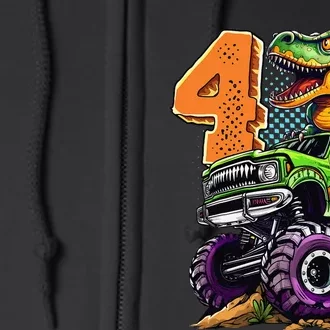 Monster Truck Dinosaur TRex 4th Birthday 4 Year Old Full Zip Hoodie