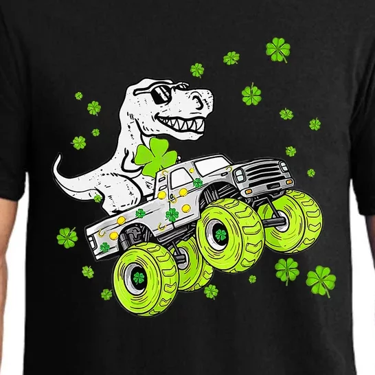 Monster Truck Dino With Clover Leaf St. Patrick's Day Pajama Set