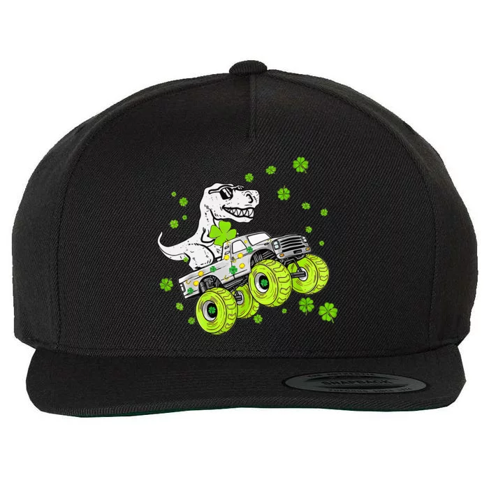 Monster Truck Dino With Clover Leaf St. Patrick's Day Wool Snapback Cap