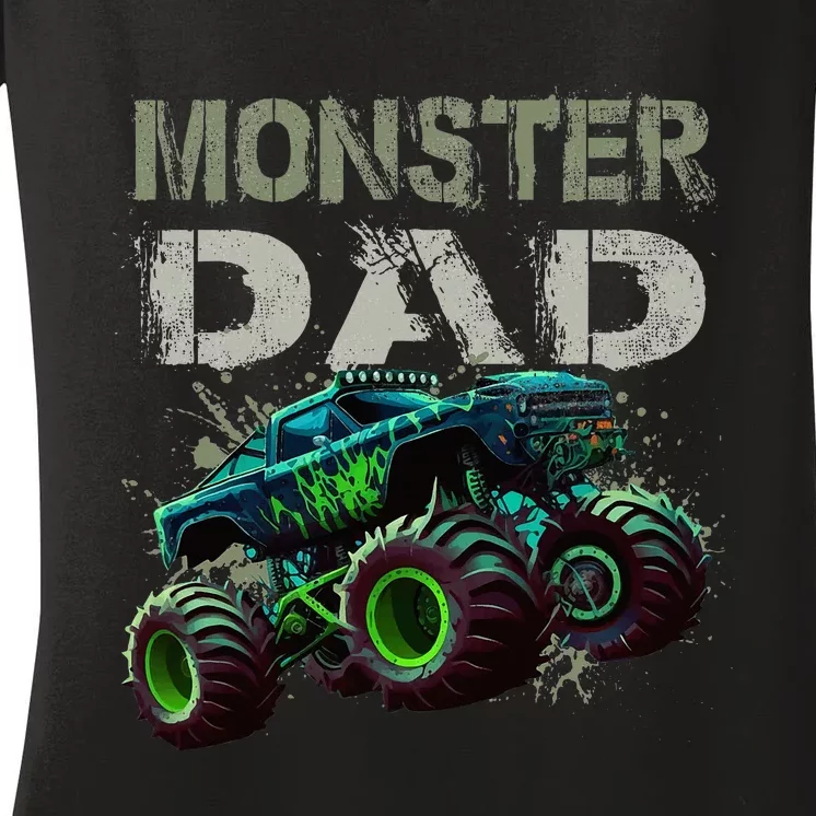 Monster Truck Dad Family Matching Monster Truck Lovers Women's V-Neck T-Shirt