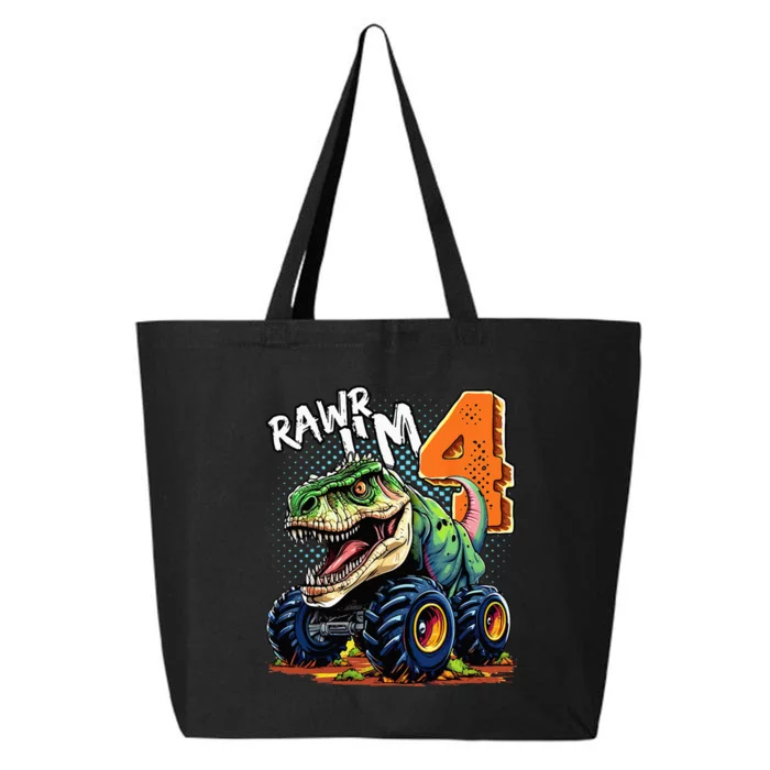 Monster Truck Dinosaur T Rex 4th Birthday Boy 4 Year Old 25L Jumbo Tote