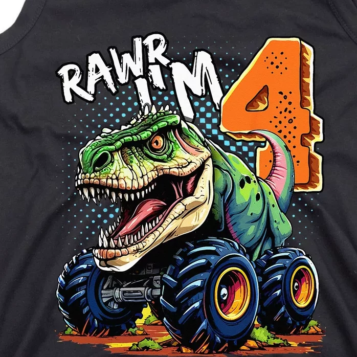 Monster Truck Dinosaur T Rex 4th Birthday Boy 4 Year Old Tank Top